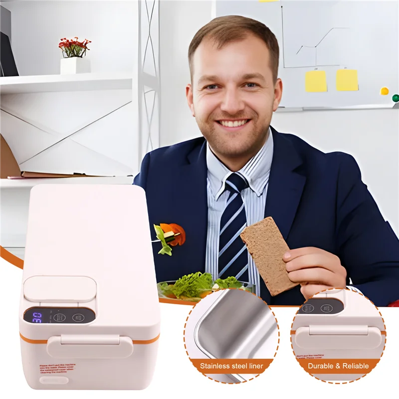 LICE-Heated Lunch Box  Electric Lunch Box   Self Heating Lunch Box  Cordless Rechargeable 304 Food-Grade Stainless Steel 1L  A