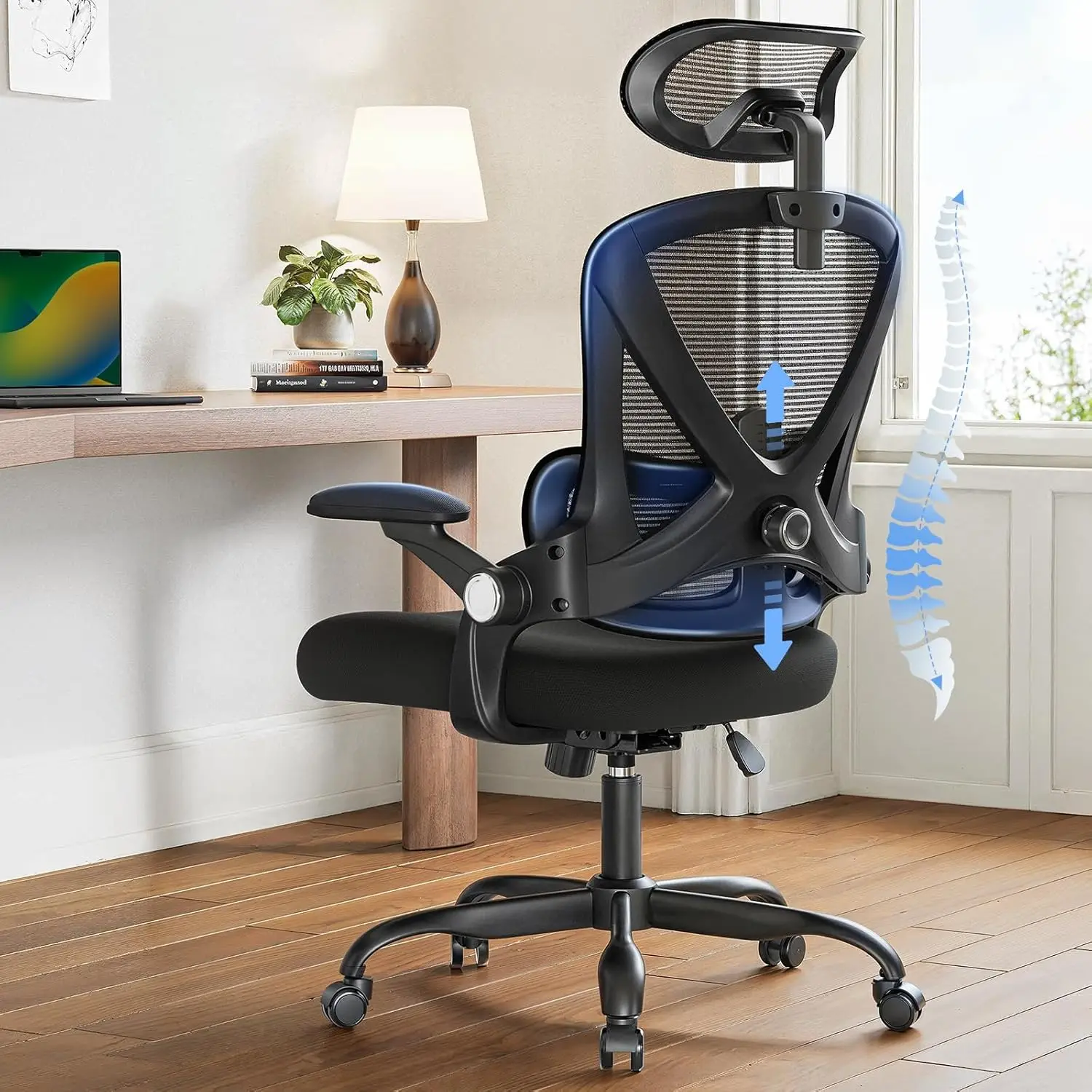 

Ergonomic Office Chair, High Ba Desk Chair With Up&Down Lumbar Support, 3D Flip-Up Armrests, 2D Headrest, Swivel Computer Task