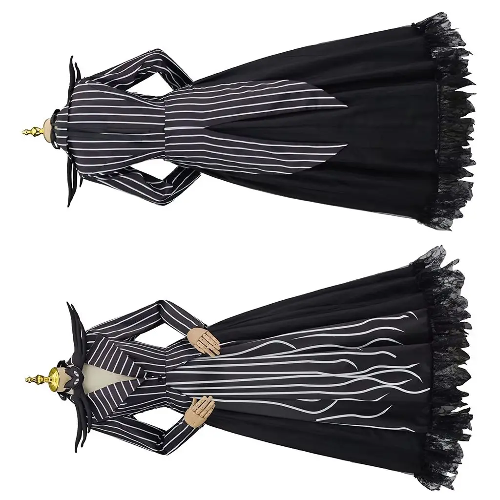 

Movie Cosplay Skeleton Costume Women Gothic Steampunk Victorian Fancy Black Dress Tuxedo Halloween Vampire Disguise Ball Gown