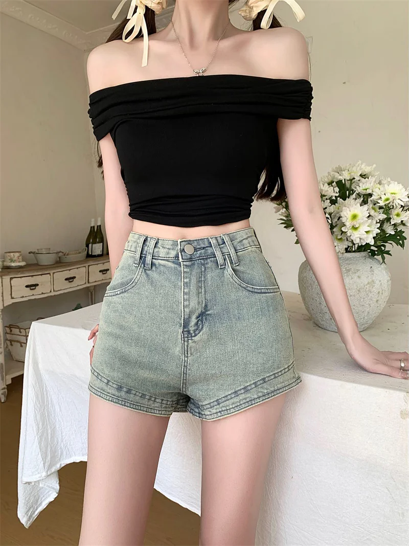 

Retro minimalist versatile denim shorts for women's summer new hot pants trend
