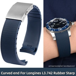 curved end Rubber watchband For Longines Conquest HydroConquest watch Strap L3.781 642 742 782 Men's Sport Diving Silicone band