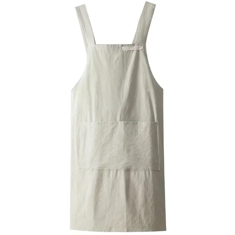 Women Japanese and Korean simple apron denim apron cotton and linen solid color blouse kitchen Florist coffee shop apron