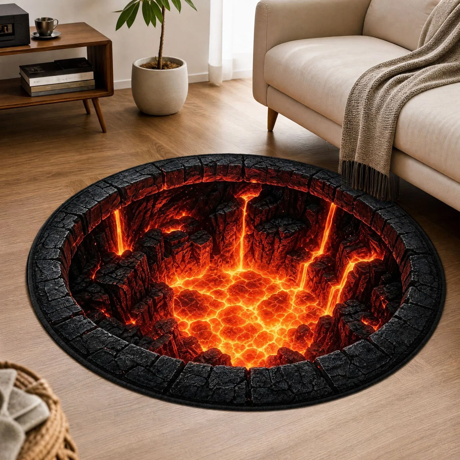 Novelty 3D Round Rug Visual Trap Floor Mat Funny Decorative Circular Carpet for Home Living Room Party Decoration