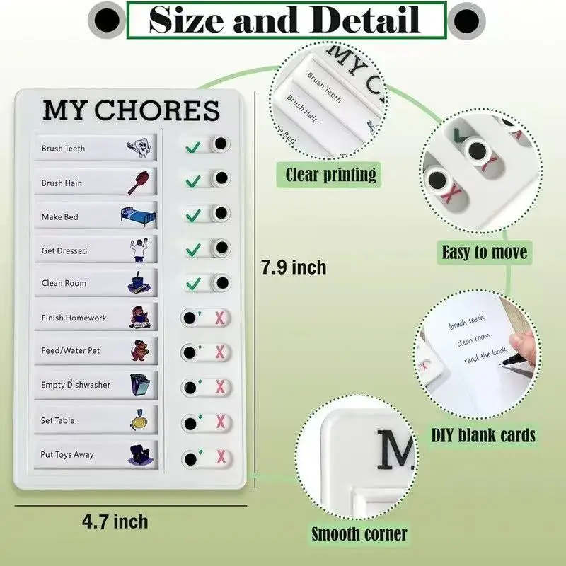 Kids Chore Chart, Reusable Daily Routine Checklist Board with Sliding Checkmarks, Habit Tracker for Toddlers
