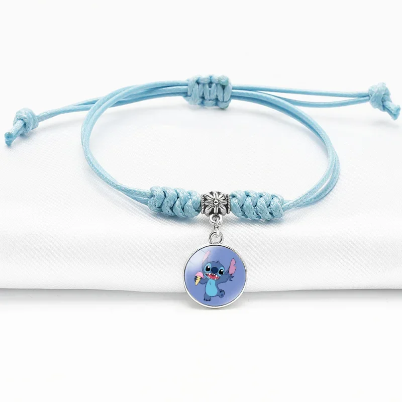 Anime Disney Women's Bracelet Cartoon Lilo&Stich Blue Cute Adjustable Woven Bracelet Role Playing KidsToy Girl Birthday Gift