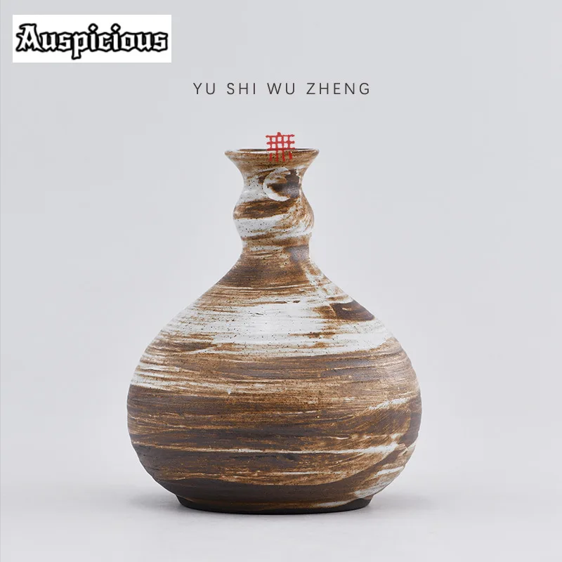 Wabi-sabi Style Stoneware Vase Zen Ornaments for Home Planters Retro Plant Pot Household Flowerpot Cha Equipment Collection