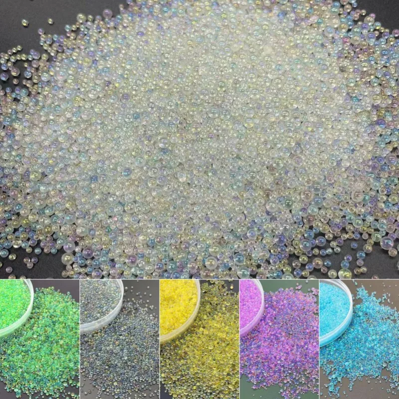 400g/bag Iridescent Bubble Beads - Mixed Bobo Glass Micro Beads for Nail Art, DIY Craft Accessories