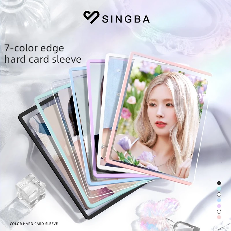 SINGBA 10Pcs 7-Colored Hard Card Sleeves, Upgraded Thick Transparent Film for Pokemon Yu-Gi-Oh K-pop Photocards Trading Cards