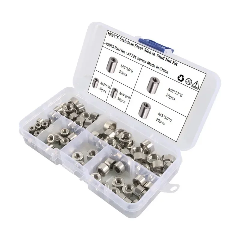 100Pcs Cylinder Head Nut Stainless Steel Round Connector Bolts and Nuts M3 M4 M5 M6 M8 for Things That Require Quick Adjustments