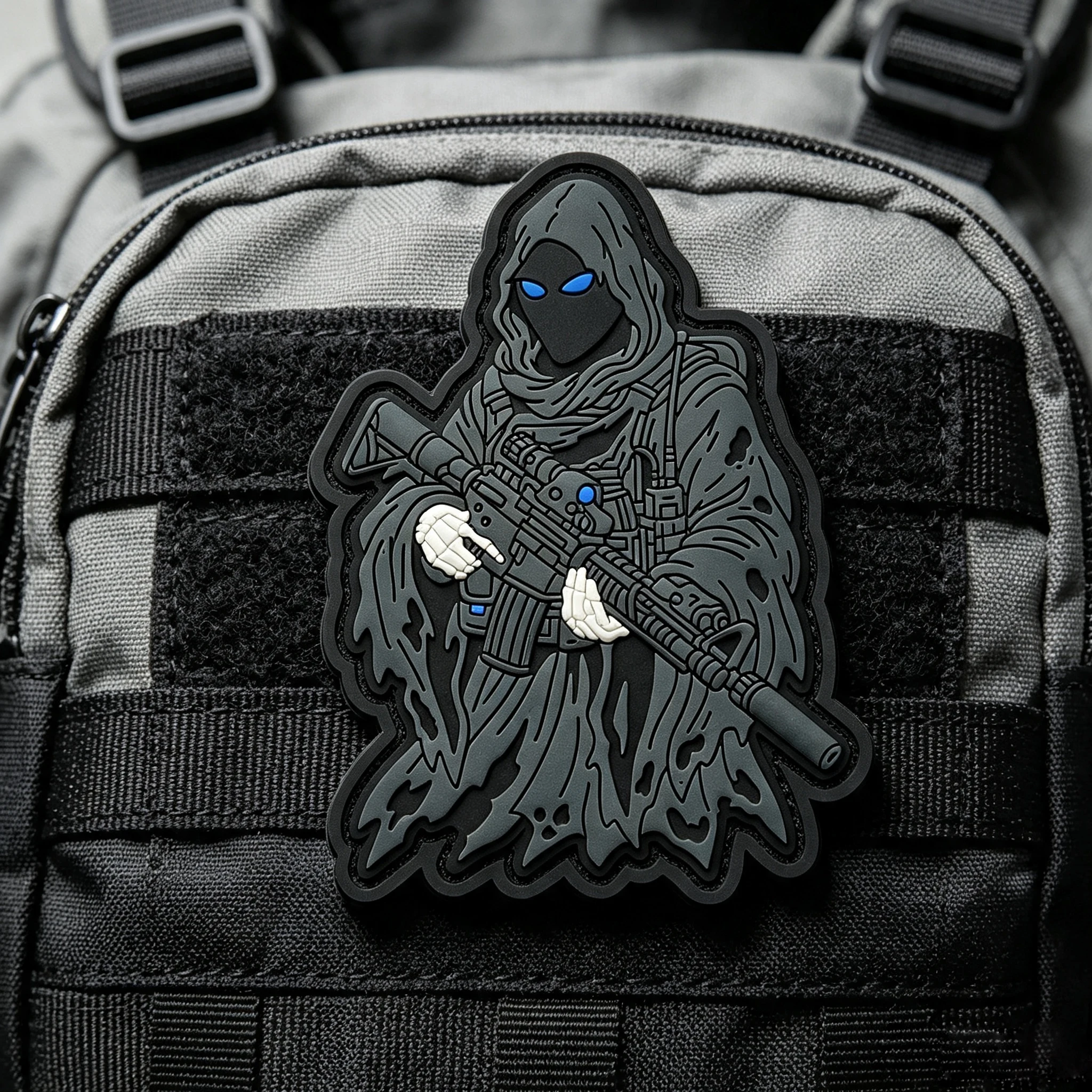 Tactical Ghost Operator PVC Patch - Blue Eyes Grim Reaper Soldier Patch for Backpacks Vests and Gear
