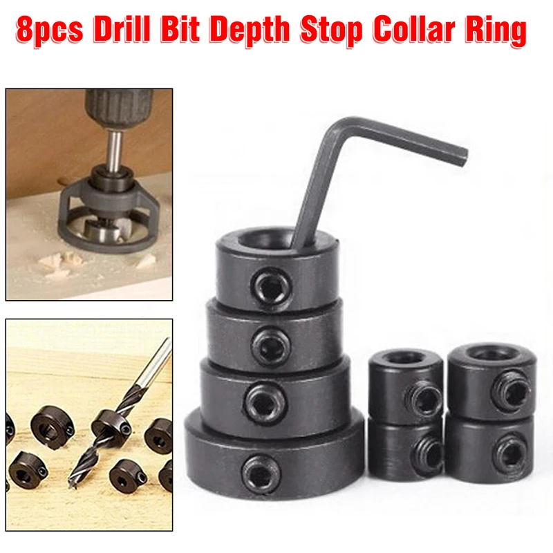 3-16mm Drill Depth Stop Bit Collar Set With Hexagon Wrench Tighten Shaft Woodworking Drill Locator Positioner Limit Stopper Tool