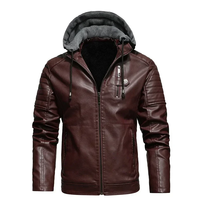 Blouson d'hiver en cuir PU homme, chaud et décontracté, à la mode, pour moto, automne