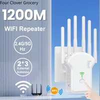 1200Mbps WiFi Repeater Wireless WiFi Signal Repeater Extender High Gain 6 Antenna Dual-Band 2.4G 5G Network Amplifier WPS Router