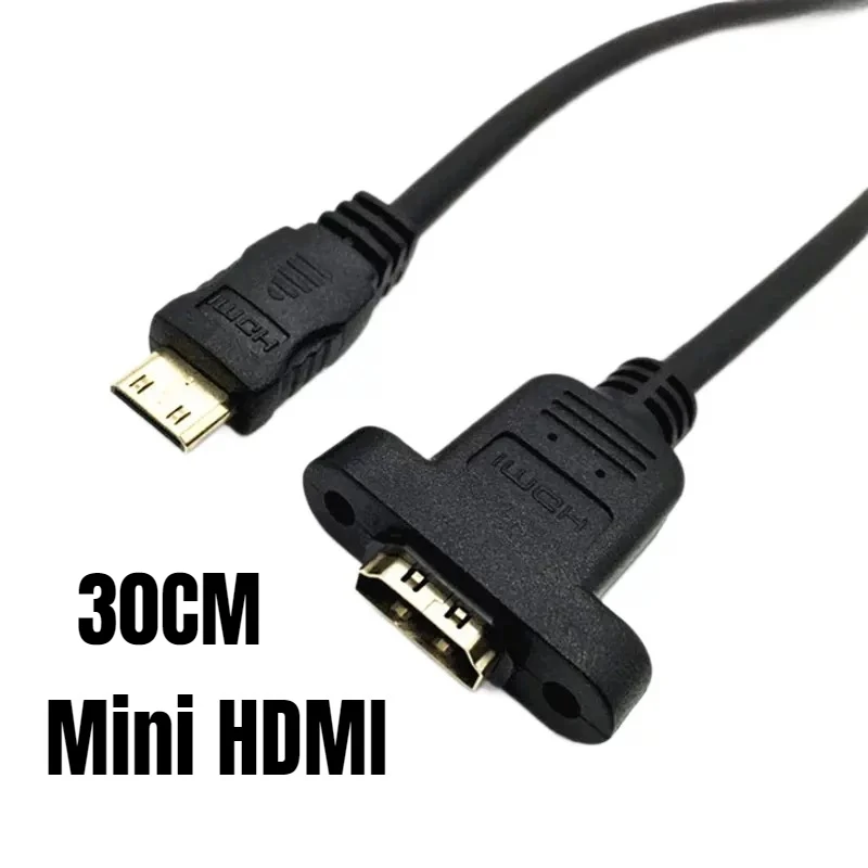 30cm HDMI Extension Cable with Screw Hole Fixed Ear Panel Mount Cable for PC TV Monitor Projector Chassis Wall Installation