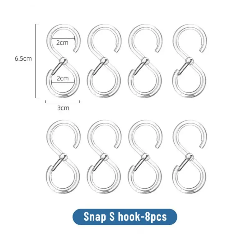8pcs S Shaped Hooks For Hanging Hook With Buckle Practical Elastic Buckle S Shape Windproof Lock Multi-function Clasp Holder
