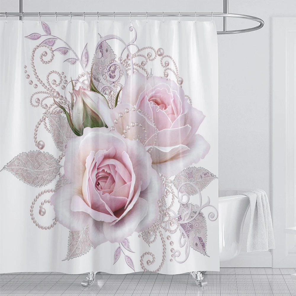 1pc Modern Watercolor Floral Shower Curtain with Hooks - Waterproof and Minimalist Design for Flowers Bathroom Curtain