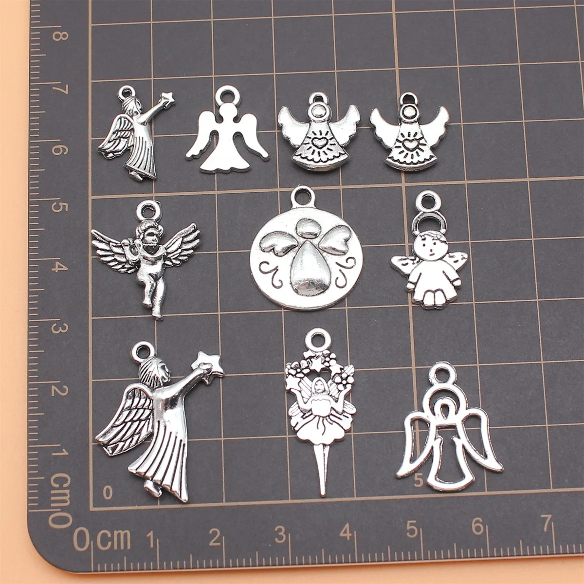 10pcs Antique Silver Color Angel Charms Collection For DIY Jewelry Making, 10 Styles, 1 of Each