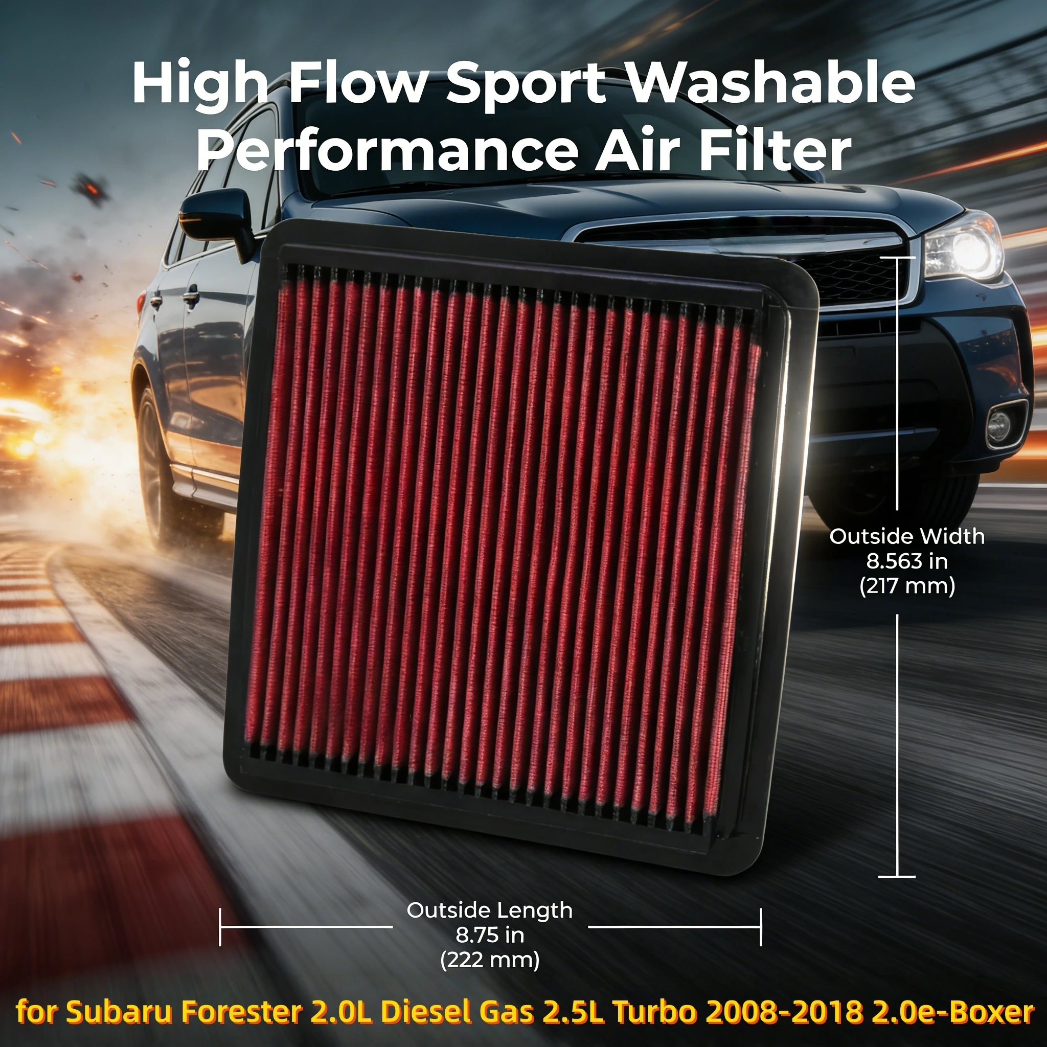 

for Subaru Forester 2.0L Diesel Gas 2.5L Turbo 2008-2018 2.0e-Boxer Hybrid AWD SKE High Flow Sport Washable Air Filter 33-2304