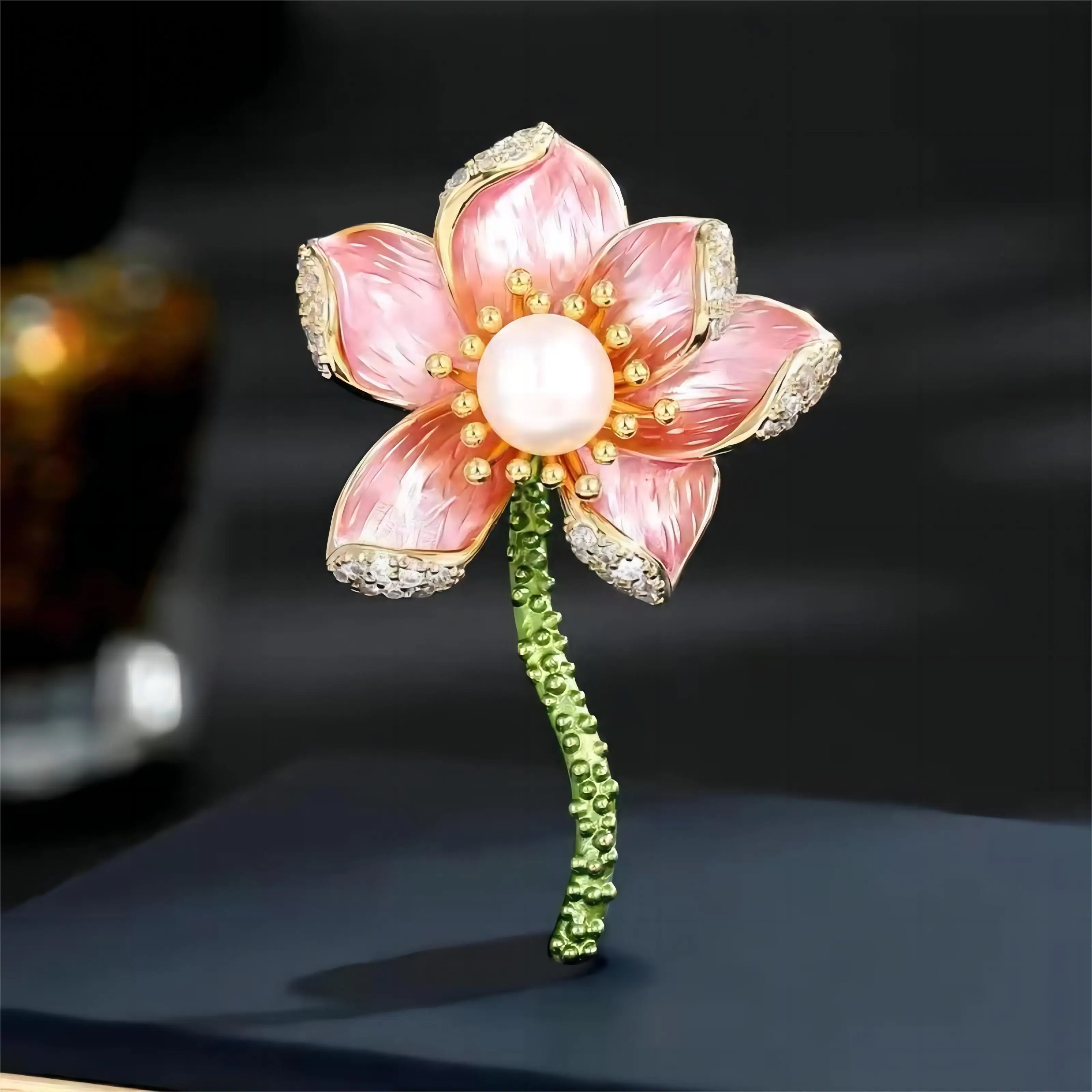 Enamel Lotus Flower Brooches for Women Unisex 3-color Pearl Flowers Pins Office Party Friend Gifts Accessories