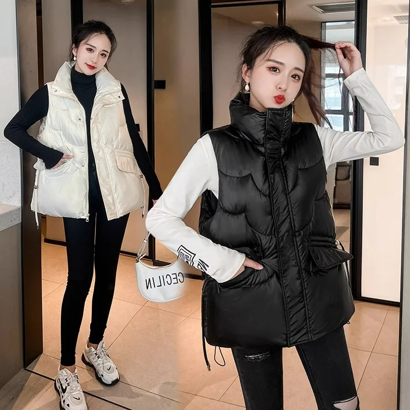 

Женский утепленный жилет больших размеров (до 240 фунтов), черный, с воротником-стойкой, зимний, универсальный, модный, с подплечниками