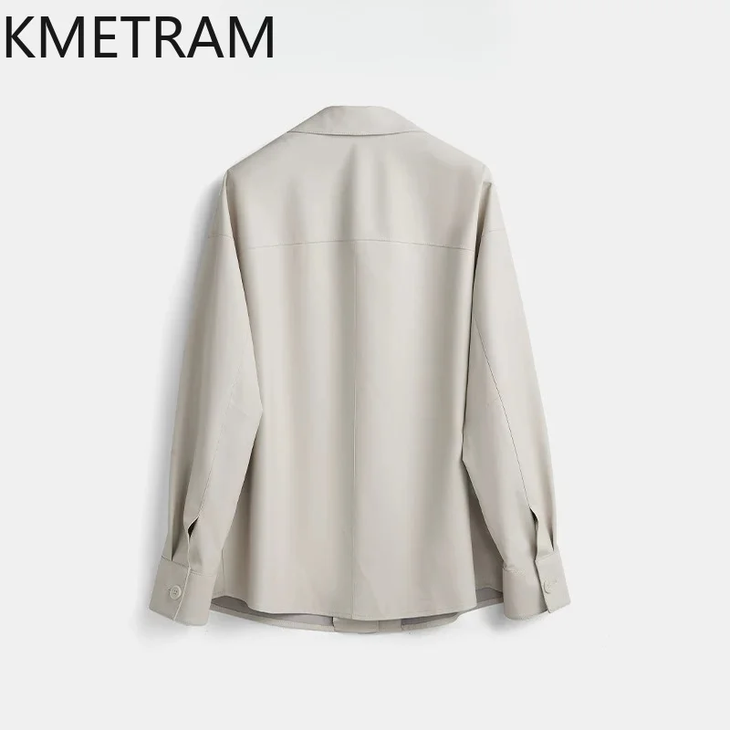 KMETRAM Ultra-thin Uncoated Sheepskin Leather Coat Genuine Leather Jacket of Woman Mid Length Coats Casual Shirt-style Jaqueta