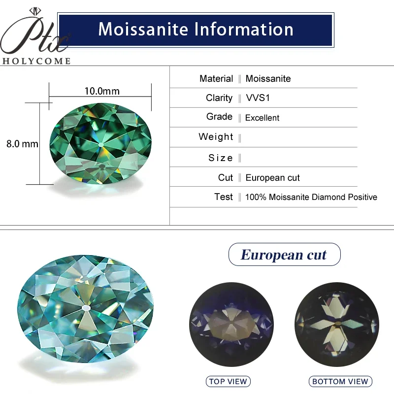 PTX All Color 4x6-8x12mm European Cut Oval Cut VVS1 Loose Moissanite Diamond Test Positive GRA Charms for Jewelry Making Diy