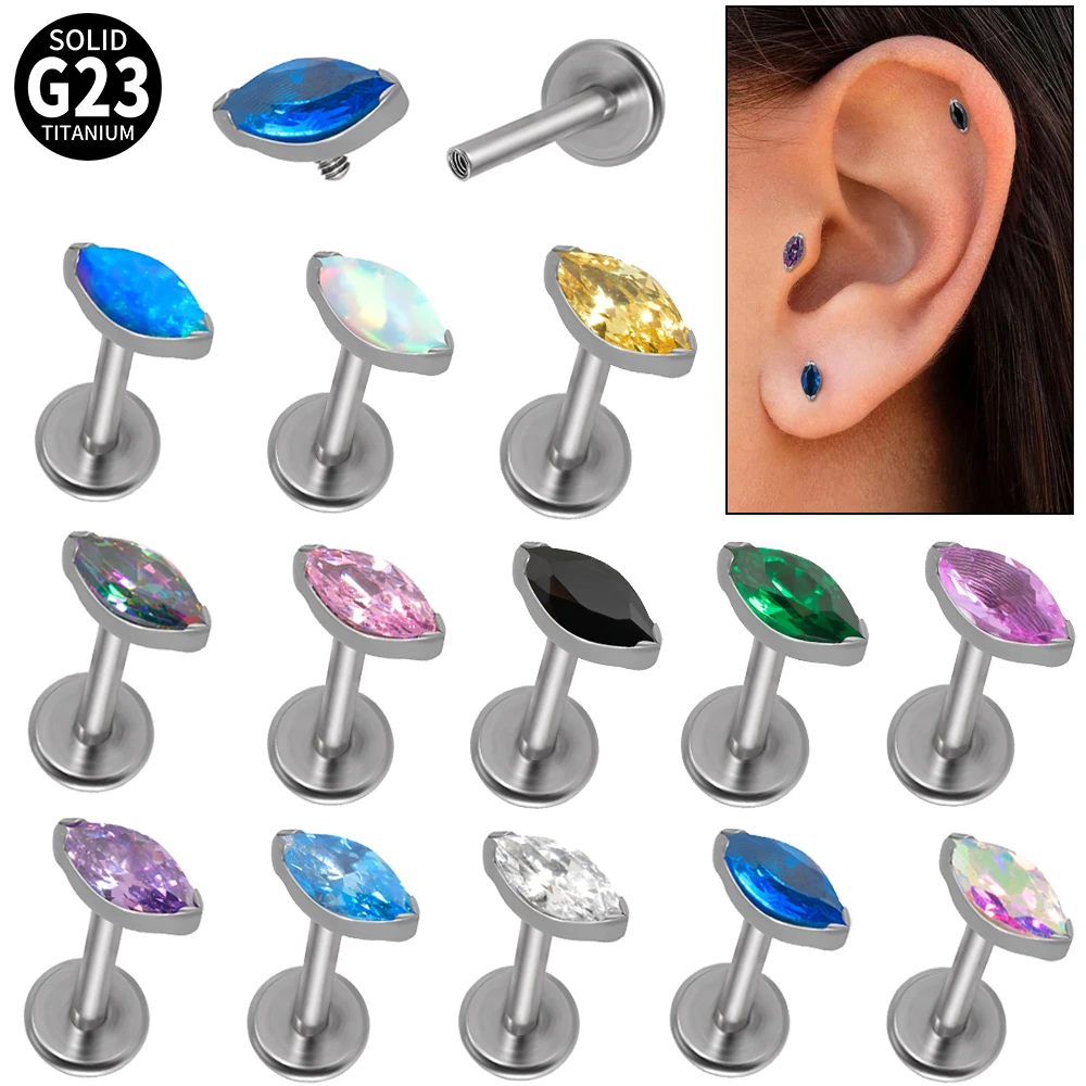 

13 шт. ASTM F136 титановые кольца для губ с маркисом и фианитом, огненный опал, хрящевая ткань уха, Козелка, тропическая звезда, ювелирные изделия для пирсинга