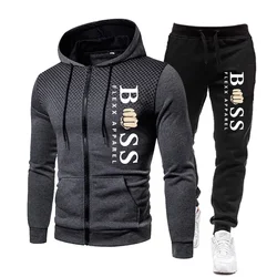 2024 New Fall Winter Zipper Fleece Men's Tracksuit Hoodies Pants Sweatshirts Two Piece Sets Suit Sportswear Brand Men Clothing