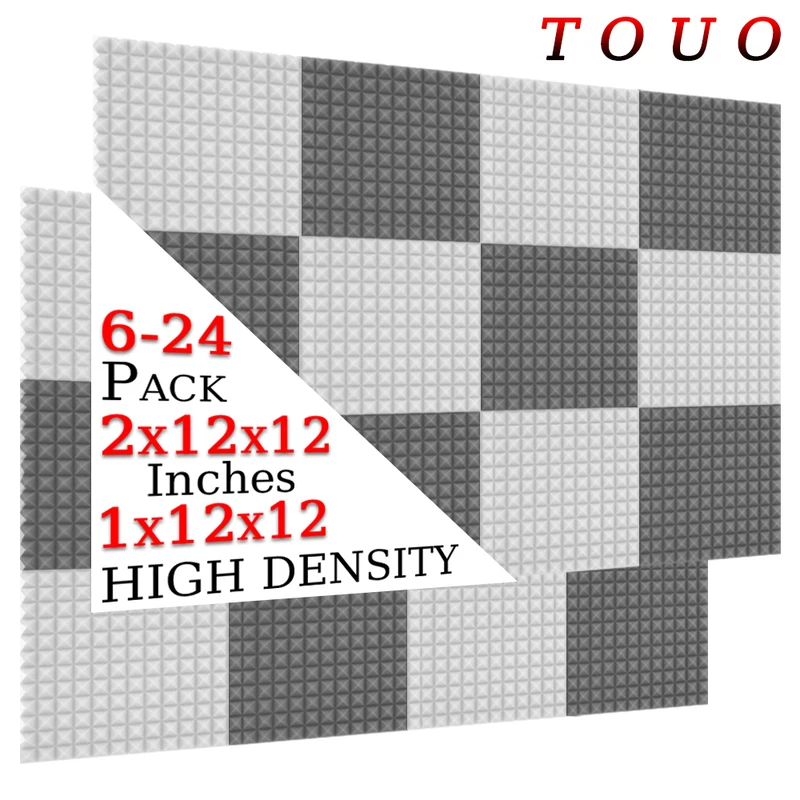 

TOUO Acoustic Foam 6/12/24 Pcs Pyramid High Density Sound Isolation Sponge Ktv Room Acoustic Treatment Soundproofing Material