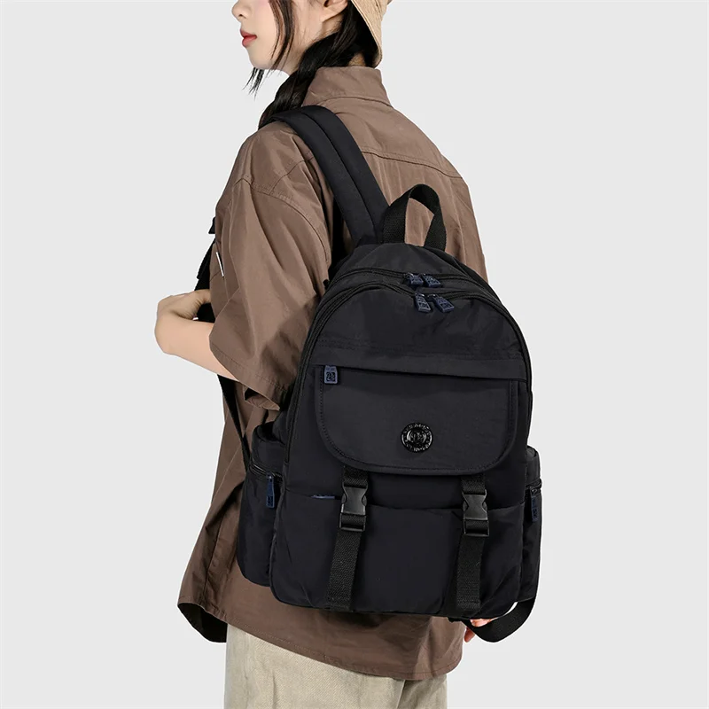 Fashion Large Capacity Nylon Backpack Women Multi-pocket Zipper School Bag with Side Pockets Ladies Casual Travel Work Rucksack