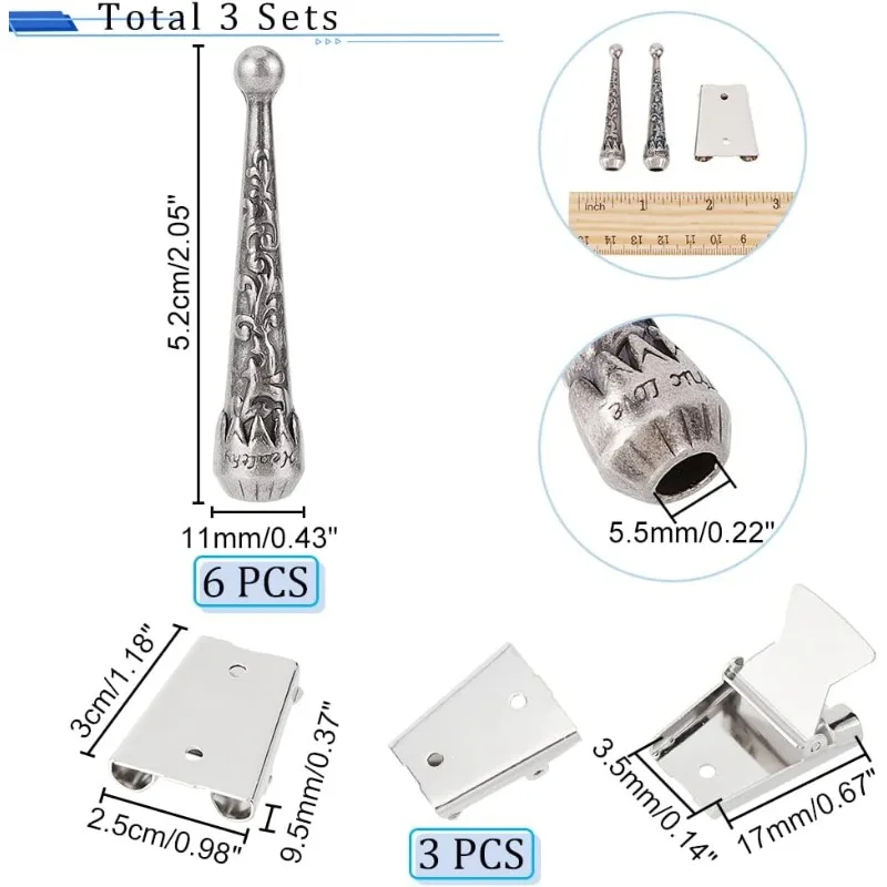 3 Sets Bolo Tie Findings Bolo Tie Tips Replacement End Caps Kit with 6 Pcs Alloy Cord End and 3 Pcs Iron Bolo Tie Slide Clasps