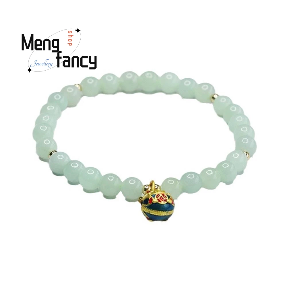 Natural Burmese A-goods Jadeite Exquisite Elegant Simple High-grade Jade Round Beads Swallow Gold Beast Bracelet Fashion Jewelry