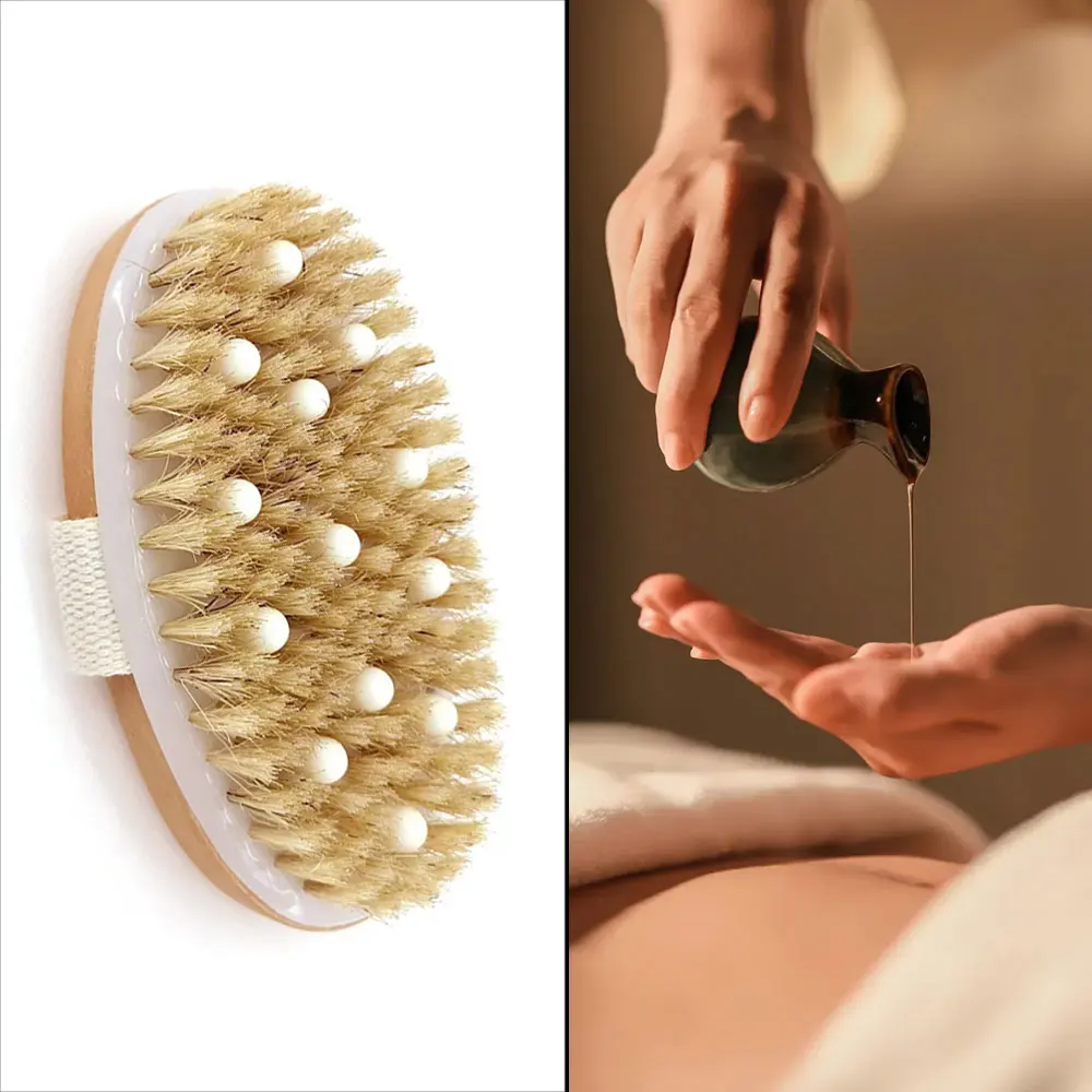 

Щетка для тела 2 в 1, щетка для сухой кожи, естественная щетина, средство для удаления омертвевшей кожи, антицеллюлит, отшелушивает, кровообращение, инструменты для массажа здоровья