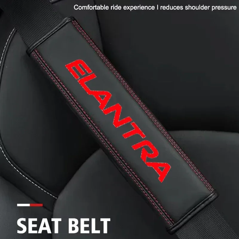 2pcs Car Interior for Hyundai Elantra Badge Leather Safety Belt Cover Seat Belt Shoulder Strap Covers Protector Pad Accessories
