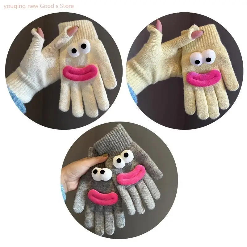 

49ME Lovely 3D Sausage Mouth Screentouch Gloves Soft Knitted Hand Warmer for Writing
