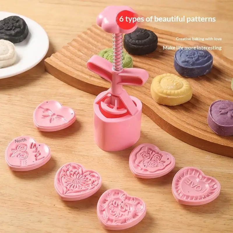 1 Set Hand Pressure Home DIY Baking Mold Valentine's Day Cookie Stamp Flower Mooncake Mold Spring Pastry Cake Decorating Tool