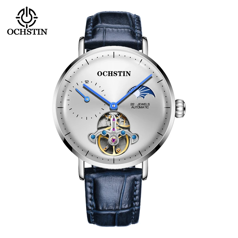 OCHSTIN Brand Automatic Men Watch Mechanical Leather Strap Luxury Sun Moon Phase Fashion Minimalist Design Male Clock Wristwatch