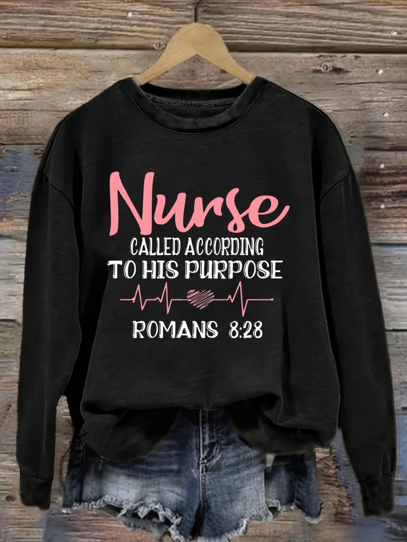 Women's Casual Long Sleeve Crew Neck T-Shirt Nurse Called According To His Purpose Romans 828 Design, Round Neck Women's Clothing, Machine Washable, Slightly Elastic, Loose Fit, Spring Autumn Winter Women's T-Shirt, Halloween Costume Outfit