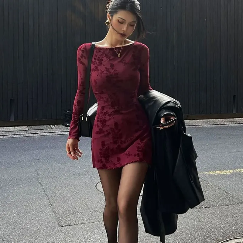 Sexy Wine Red Dresses Autumn New - Image 4