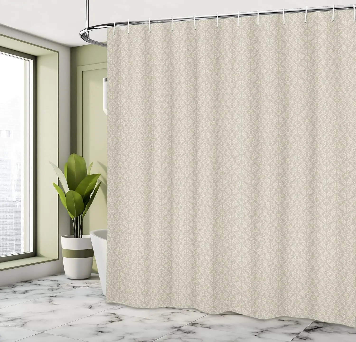 Beige Damask Pattern Shower Curtain Elegant Classic Design Bathroom Decor Linen180x200 - view 4