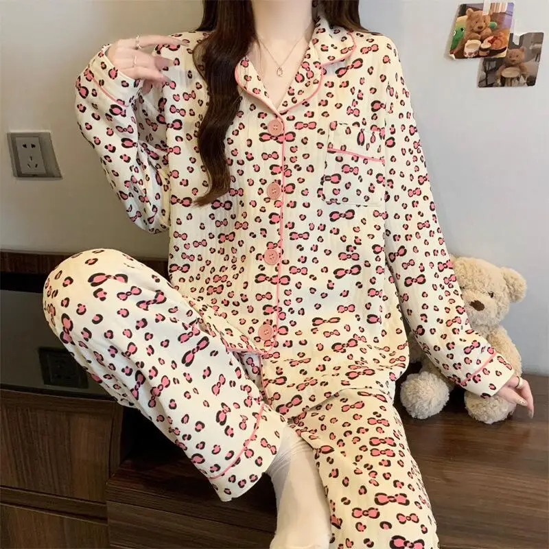 Cute Kitten Girls Kawaii Wave Point Pajamas Usagi Chiikawa Student Winter Warm Cartoon Anime Sweet Comfortable Home Clothes Set