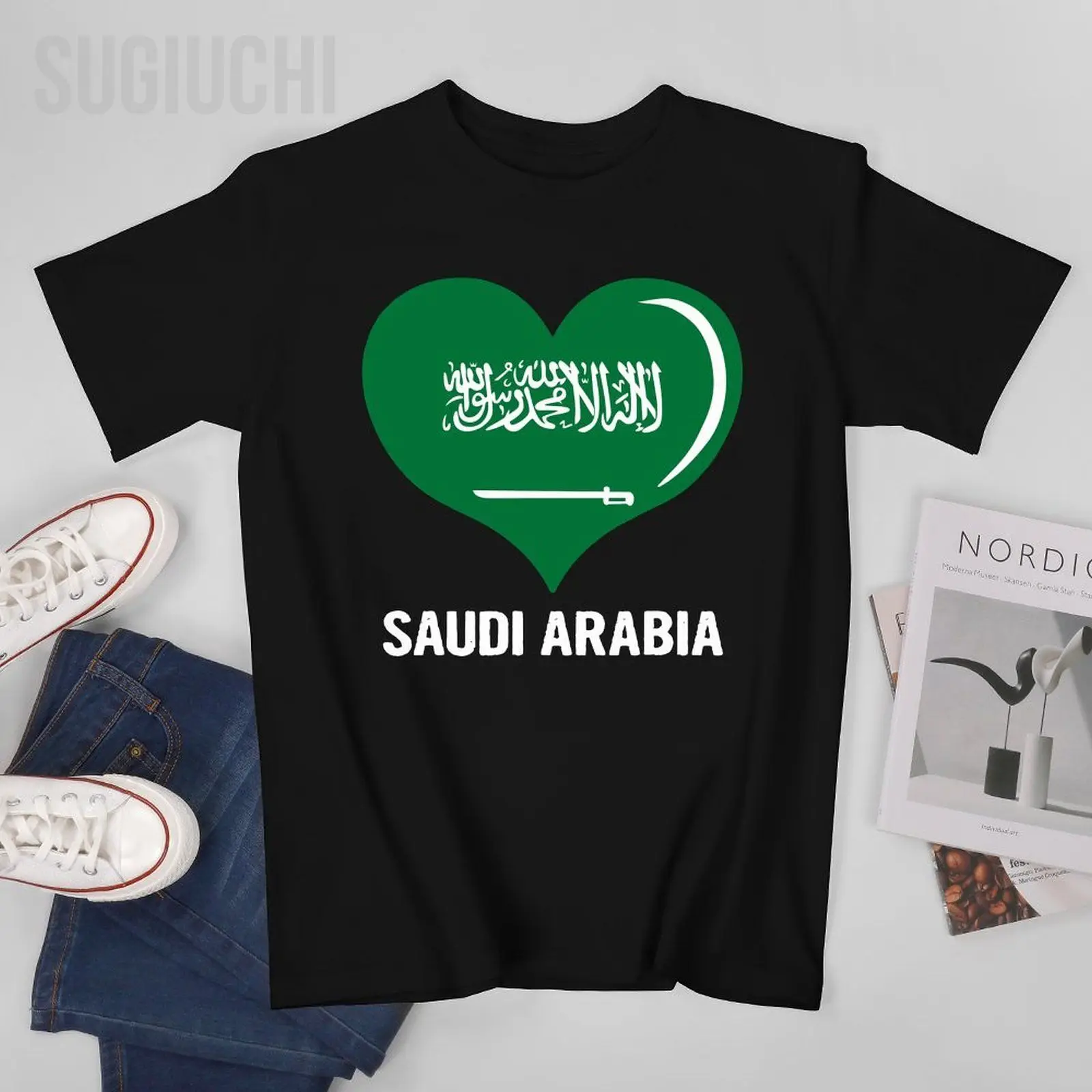 Men Short T-Shirt Heart Saudi Arabia Flag Tshirt Tees O-neck T Shirts Women Boys 100% Cotton Unisex Nation Apply All Seasons