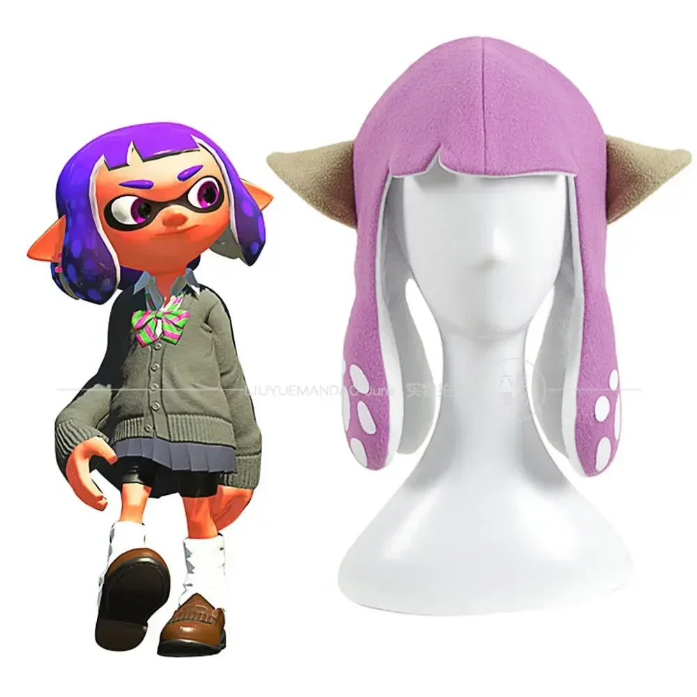 Splatoon 3 스타일 오징어 귀여운 모자, 가발 코스프레 소품, 할로윈 모자, 게임 주변 제트 전사 관련 액세서리