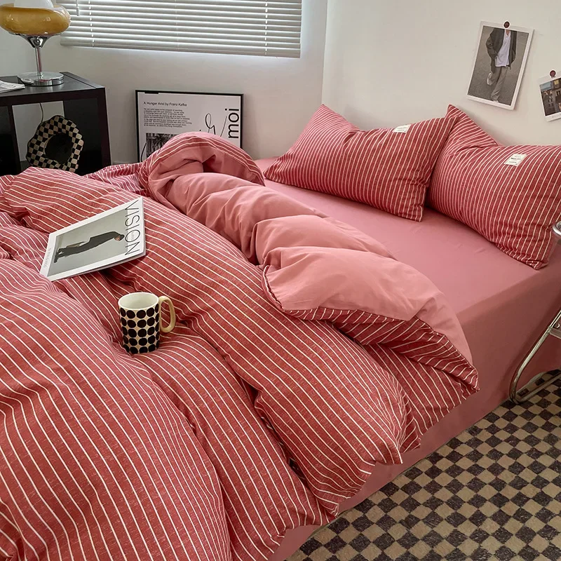 Nordic Striped Printed Bedding Set High-End Skin-Friendly Geometry Bedclothes for Adult Kids Student Breathable Textile Supplies