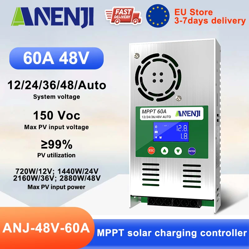 Regolatore di carica solare MPPT 60A 12V 24V 36V 48V Regolatore di carica solare MPPT automatico con regolatore di scarica del pannello solare LCD