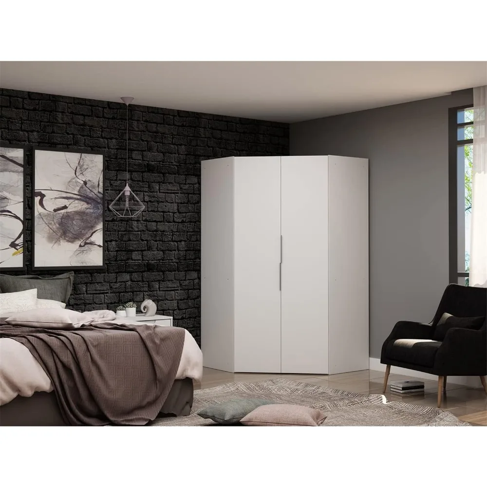 Armoires 2.0 Corner Wardrobe Closet with Soft Close Doors and Hanging Rods,Stylish and Functional Free Standing Sectional Design