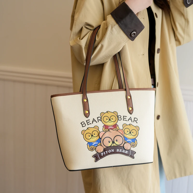 Cartoon bear shoulder bag for women,Large capacity commuter Tote bag for office women,High quality lady big purse shoulder bag