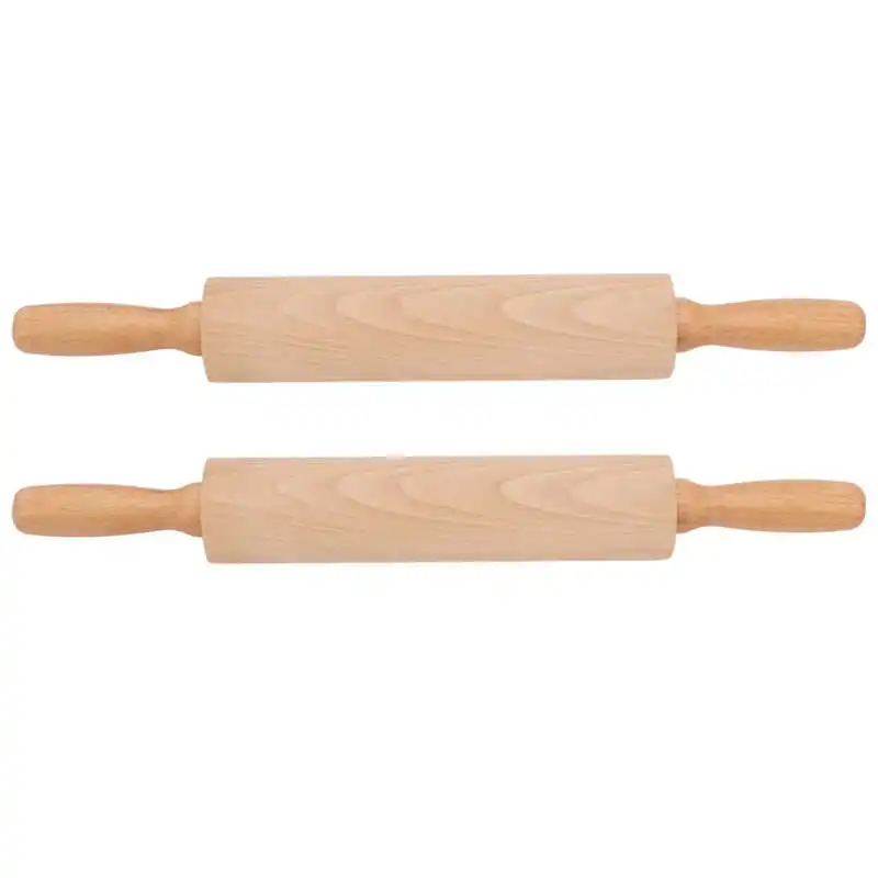 2Pcs Wooden Rolling Pin Sturdy Beech Comfortable Handle Smoothing Small Rolling Pin for Home Kitchen Cake