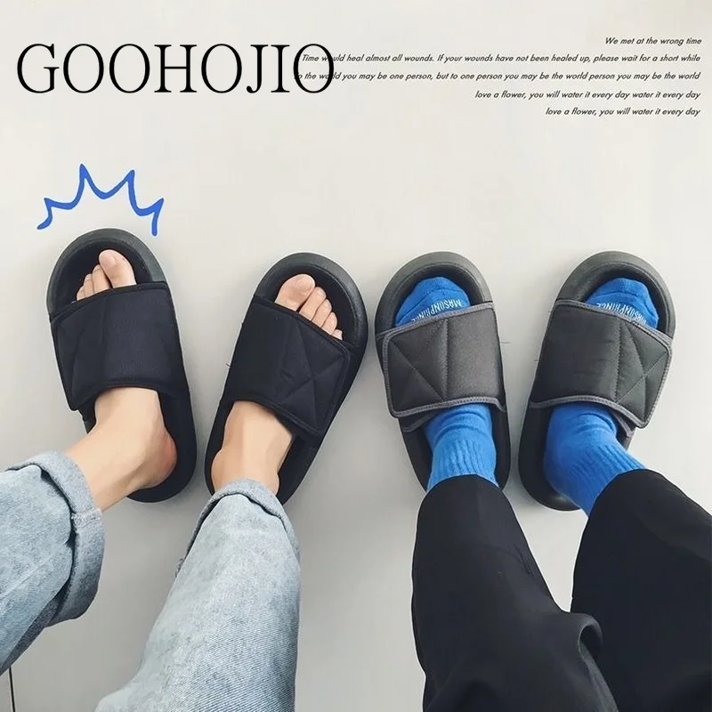 Summer Men Slides Hook Loop Men Flip Flops Slip-on Beach Shoes Men Slippers Male Sandals Slippers Wear-resistant Soft Outdoor