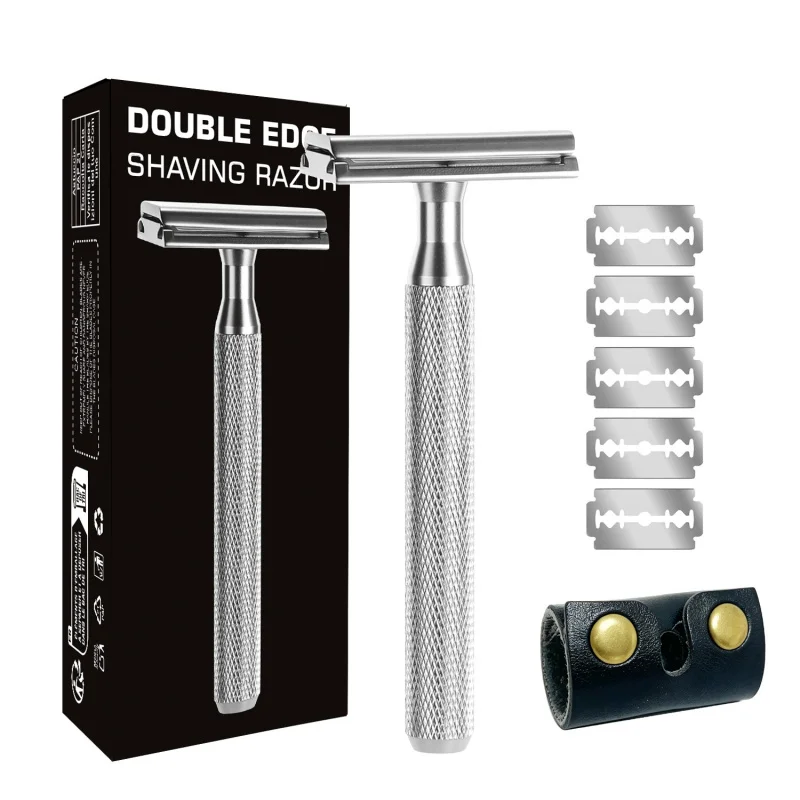 Safety Razor Men's Wet Razor 30° Angle Including 5 Platinum Razor Blades, Safety Razor and Blade Guard No Power Required